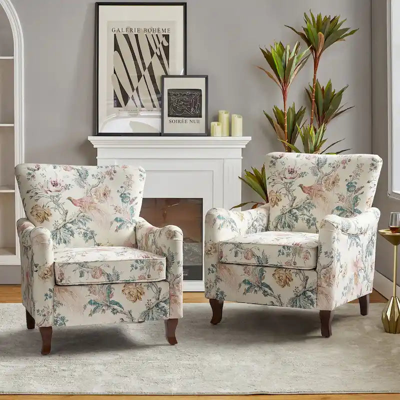 Set of 2 Samouel Contemporary Floral Wingback Armchairs by HULALA HOME