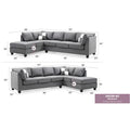 Malone 111-Inch Suede 4-Seater Sectional Sofa with Two Throw Pillows - Dimensions: 111L x 78W x 34H