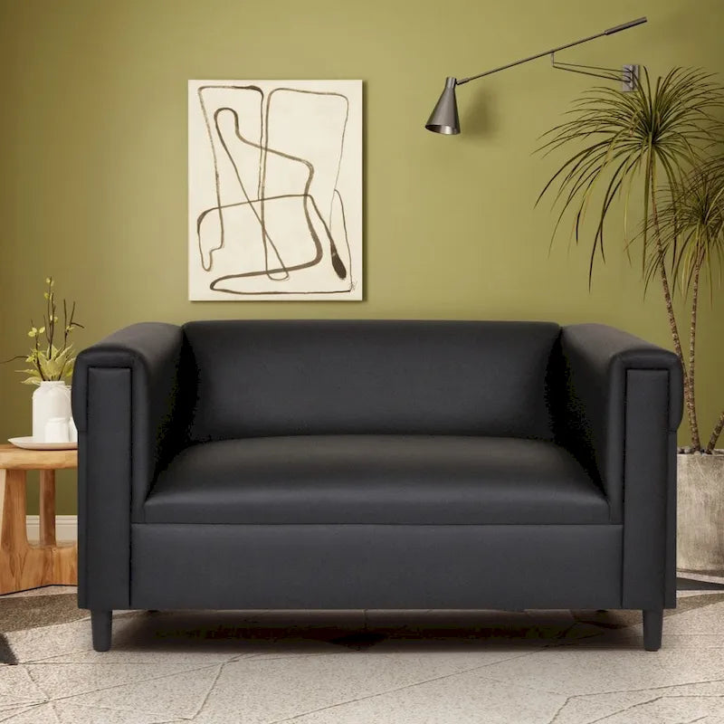 Mid-Century Modern Loveseat Sofa by Coast to Coast - Upholstered Faux Leather with Solid Wood Frame