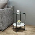 Double-Layer Round Tempered Glass End Table/Coffee Table with Sturdy Iron Frame