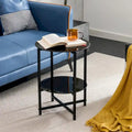 Double-Layer Round Tempered Glass End Table/Coffee Table with Sturdy Iron Frame