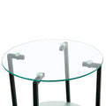 Double-Layer Round Tempered Glass End Table/Coffee Table with Sturdy Iron Frame