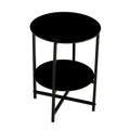 Double-Layer Round Tempered Glass End Table/Coffee Table with Sturdy Iron Frame