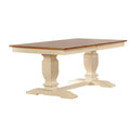7-Piece Transitional Dining Set with Double Pedestal and Antiqued Caramel/Biscotti Napoleon Back