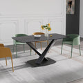 63-Inch Contemporary Dining Table with Slate Stone Surface and Metal Legs, Marble Finish
