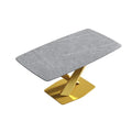 63-Inch Contemporary Dining Table with Slate Stone Surface and Metal Legs, Marble Finish