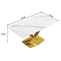 63-Inch Contemporary Dining Table with Slate Stone Surface and Metal Legs, Marble Finish