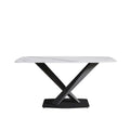 63-Inch Contemporary Dining Table with Slate Stone Surface and Metal Legs, Marble Finish