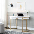 Oval Vanity Desk with Drawer and Drop-Down Front