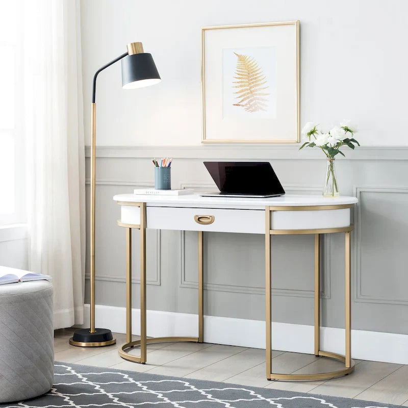 Oval Vanity Desk with Drawer and Drop-Down Front