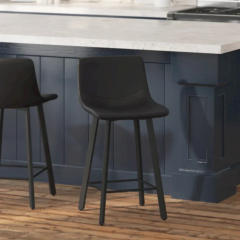 Pair of Armless Upholstered Metal Counter Stools