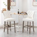 Carter Set of 2 Tufted Wingback Bar Stools with Nailhead Trim and Antique Grey Legs