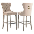 Carter Set of 2 Tufted Wingback Bar Stools with Nailhead Trim and Antique Grey Legs