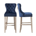 Carter Set of 2 Tufted Wingback Bar Stools with Nailhead Trim and Antique Grey Legs