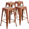 Set of 4 Backless Metal Counter Height Stools for Indoor-Outdoor Use - 24 Hours Square Seat