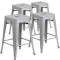 Set of 4 Backless Metal Counter Height Stools for Indoor-Outdoor Use - 24 Hours Square Seat