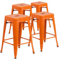 Set of 4 Backless Metal Counter Height Stools for Indoor-Outdoor Use - 24 Hours Square Seat