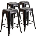 Set of 4 Backless Metal Counter Height Stools for Indoor-Outdoor Use - 24 Hours Square Seat