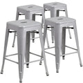 Set of 4 Backless Metal Counter Height Stools for Indoor-Outdoor Use - 24 Hours Square Seat