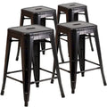 Set of 4 Backless Metal Counter Height Stools for Indoor-Outdoor Use - 24 Hours Square Seat