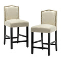 Set of 2 Counter Height Bar Stools with Back - 24-Inch Fabric Upholstered Design and Nailhead Trim