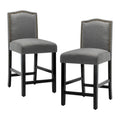 Set of 2 Counter Height Bar Stools with Back - 24-Inch Fabric Upholstered Design and Nailhead Trim