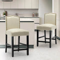 Set of 2 Counter Height Bar Stools with Back - 24-Inch Fabric Upholstered Design and Nailhead Trim
