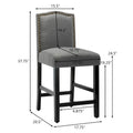 Set of 2 Counter Height Bar Stools with Back - 24-Inch Fabric Upholstered Design and Nailhead Trim