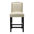 Set of 2 Counter Height Bar Stools with Back - 24-Inch Fabric Upholstered Design and Nailhead Trim