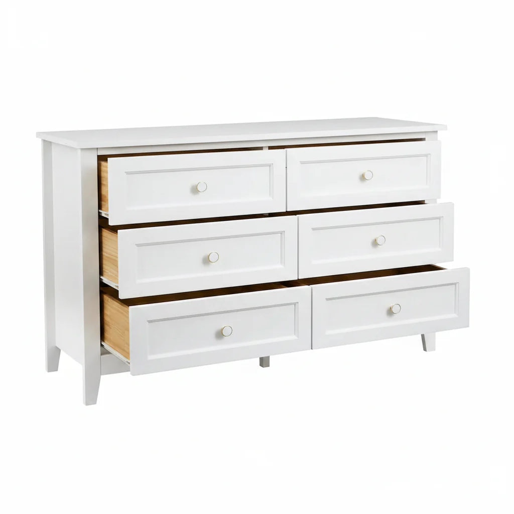 White Solid Wood Dresser Cabinet with Retro Round Handles and Spray-Painted Finish