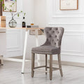 Carter 24-Inch Wingback Tufted Counter Stool with Antique Grey Legs and Nailhead Trim