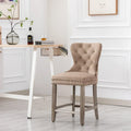Carter 24-Inch Wingback Tufted Counter Stool with Antique Grey Legs and Nailhead Trim