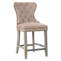 Carter 24-Inch Wingback Tufted Counter Stool with Antique Grey Legs and Nailhead Trim