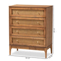 Ramiel Mid-Century Modern 4-Drawer Chest in Ash Walnut with Rattan Accents