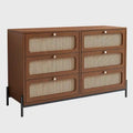 Contemporary Rattan Wood 6-Drawer Dresser with Cannage Design