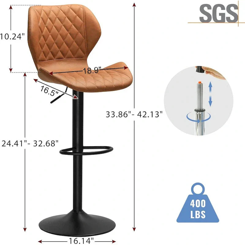 Set of 2 Upholstered Swivel Counter Height Bar Stools