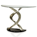 Furniture of America Sele Contemporary 45-Inch Silver Half-Moon Glass Top Sofa Table
