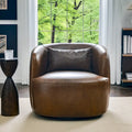 KINWELL Contemporary Genuine Leather Swivel Armchair with Cushion