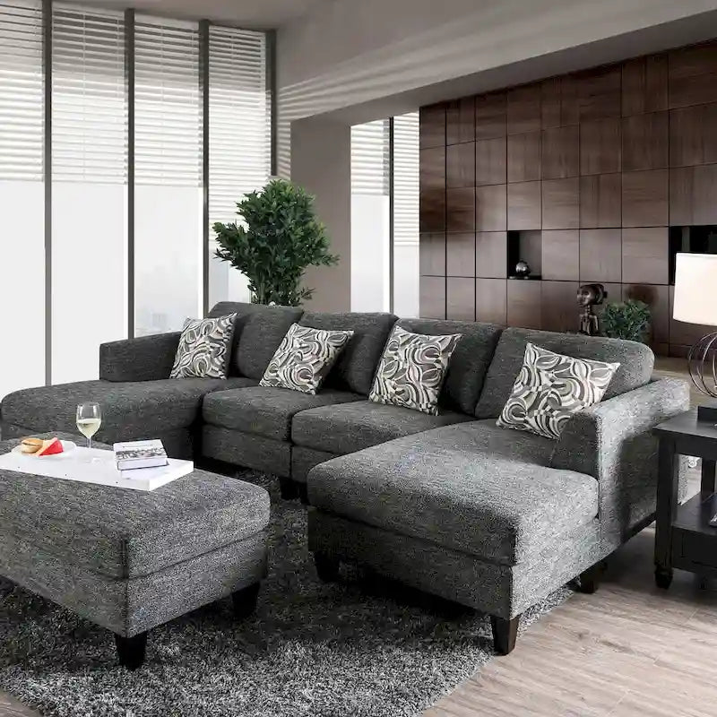 Lauf Contemporary Grey Fabric 4-Piece Modular Sectional by Furniture of America