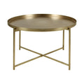 East at Main Eros Etched Floral Tray-Top Accent Table in Antique Brass Finish