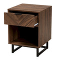 Sadia Contemporary Walnut Brown Wood and Black Metal 1-Drawer Side Table