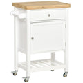 HOMCOM Rolling Kitchen Cart - Versatile Kitchen Island with Smooth Rubberwood Top and Narrow Butcher Block Surface on Wheels