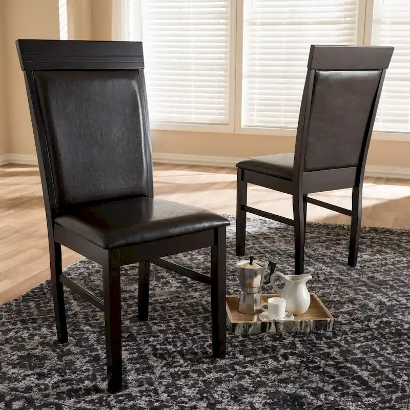 Modern Dark Brown Faux Leather Dining Chair Set by Baxton Studio
