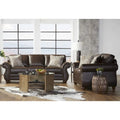 Roundhill Furniture Leinster Espresso Fabric Upholstered Sofa and Loveseat Set with Nailhead Trim