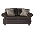 Roundhill Furniture Leinster Espresso Fabric Upholstered Sofa and Loveseat Set with Nailhead Trim