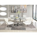 Round Dining Table with Glass Top and Steel Base