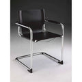 Set of 2 Black Leather Dining Chairs with Chrome Frames
