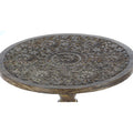Intricately Carved Dark Brown Mango Wood Accent Table with Elephant or Floral Design and Turned Base - Roche River Decor