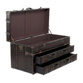 Roche River Decor Faux Leather or Linen Fabric Coffee Table Trunk with 2 Drawers and Buckle Hinged Top - Available in Dark Blue or Brown