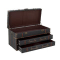 Roche River Decor Faux Leather or Linen Fabric Coffee Table Trunk with 2 Drawers and Buckle Hinged Top - Available in Dark Blue or Brown